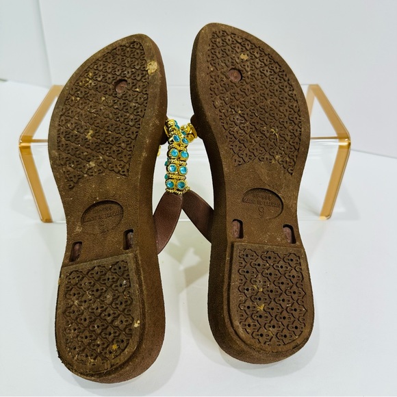 GRANDCO SANDALS GOLD BEJEWELED AQUA AND GOLD BLING WOMENS SIZE 9 GREAT COND - Picture 8 of 8